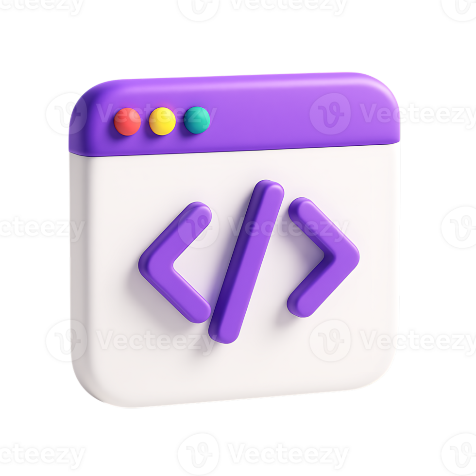 un' 3d ragnatela del browser icona con codice simboli, isolato su trasparente sfondo png