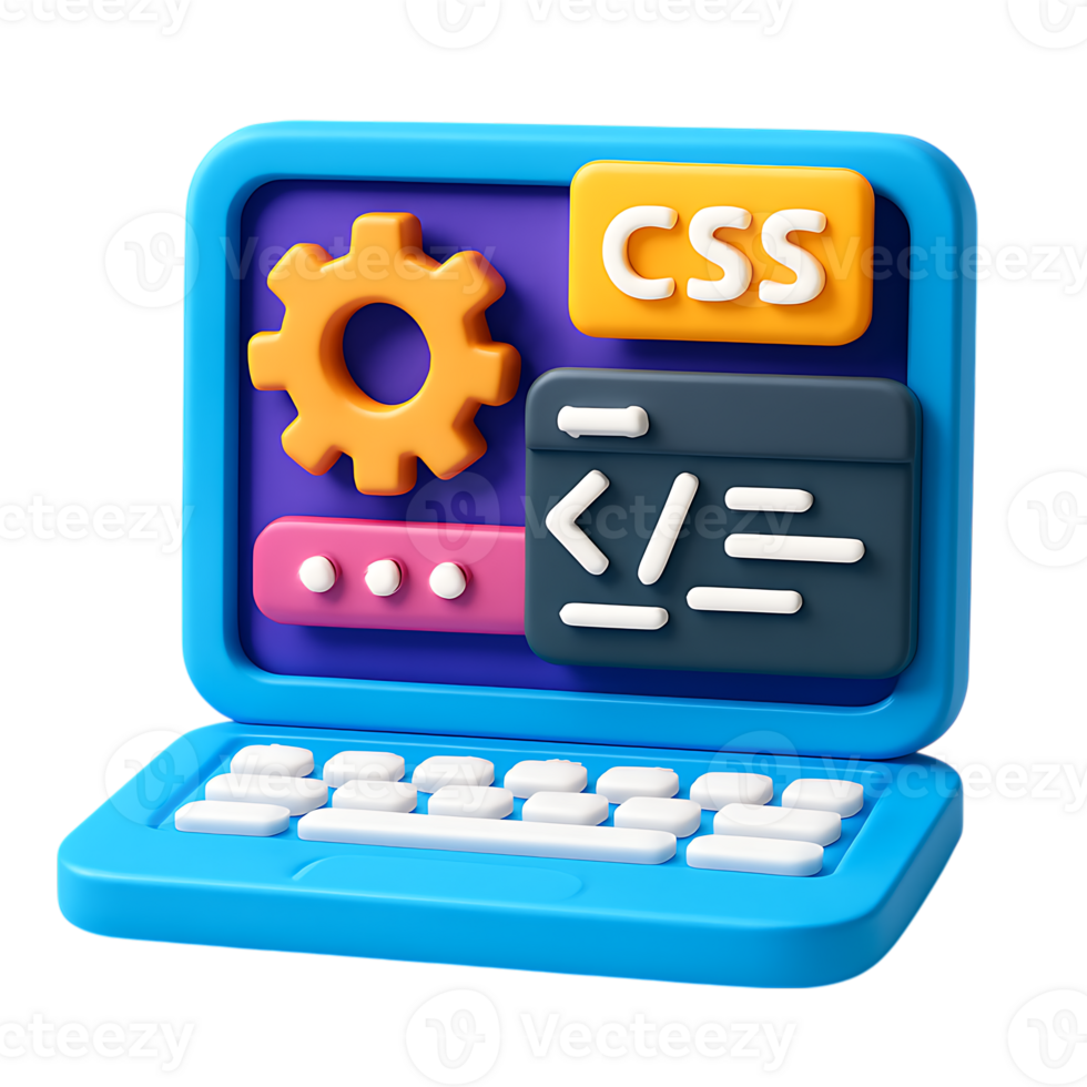 ein 3d Illustration von ein Laptop zeigen CSS Code, isoliert auf transparent Hintergrund png