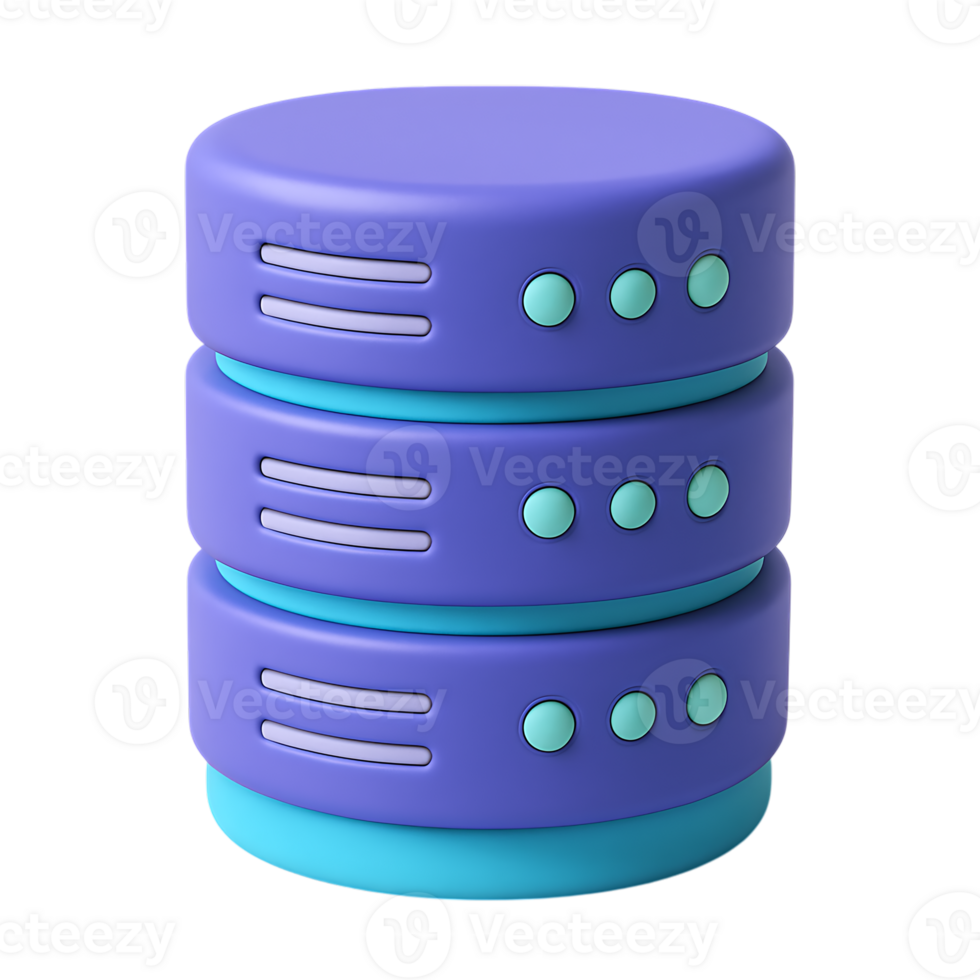A 3d model of a database server isolated on transparent background png