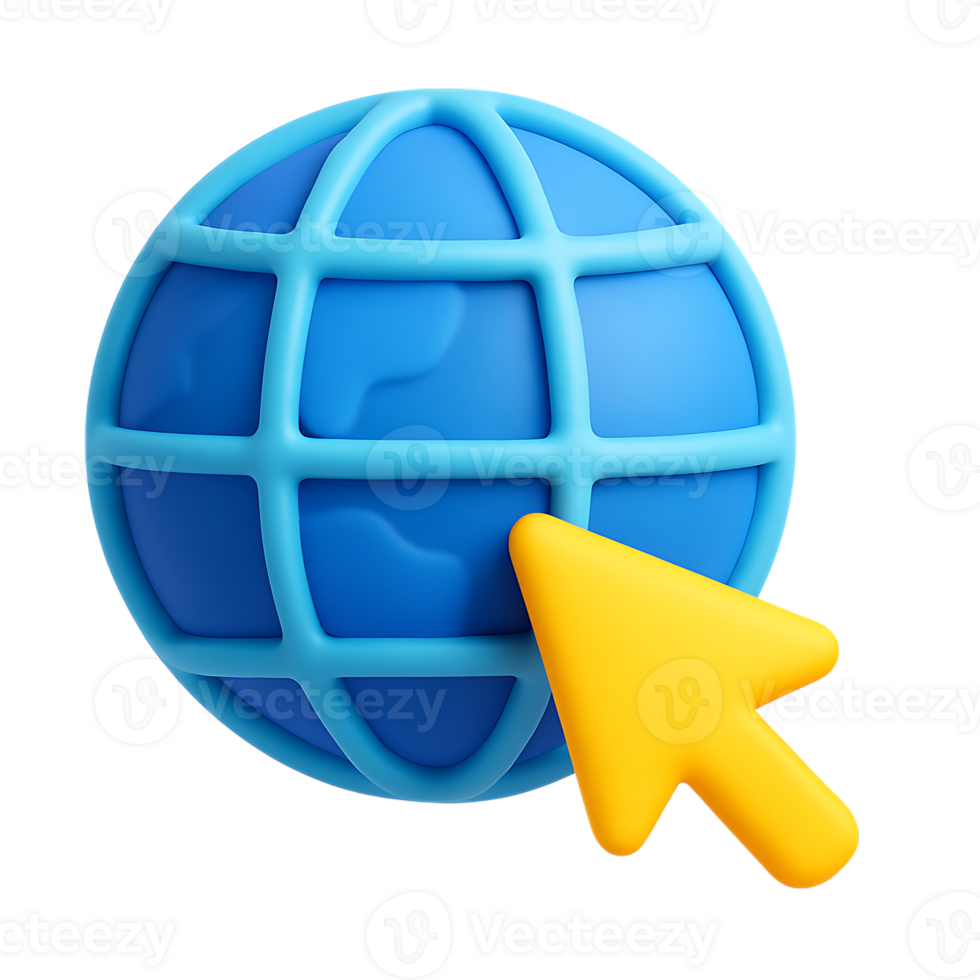 un' 3d interpretazione di un' blu globo con un' giallo cursore, isolato su trasparente sfondo png