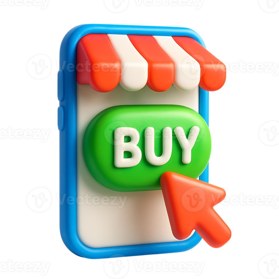 un' 3d rendere di un' smartphone con un' acquistare pulsante e cursore isolato su trasparente sfondo png