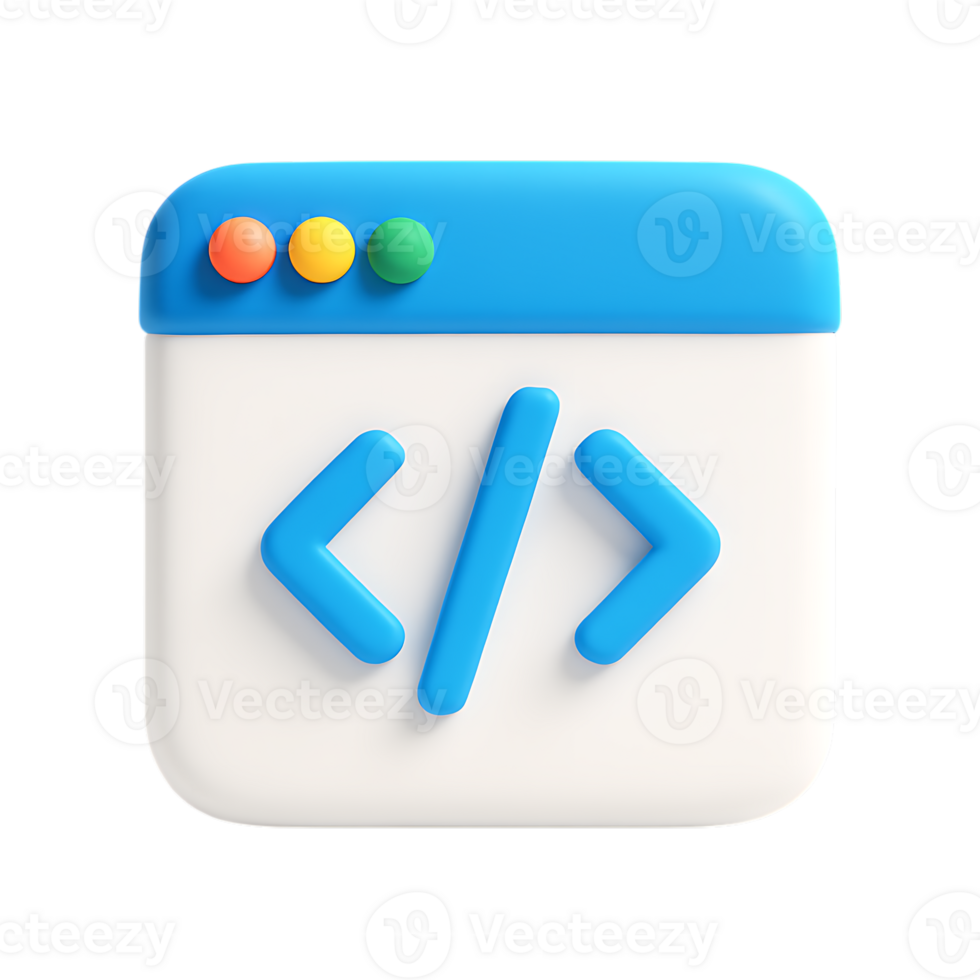 uma 3d ícone do uma rede navegador janela com código símbolos, isolado em transparente fundo png