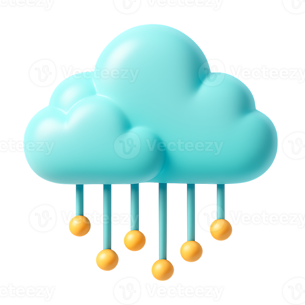 A 3d cloud icon with data points isolated on transparent background png