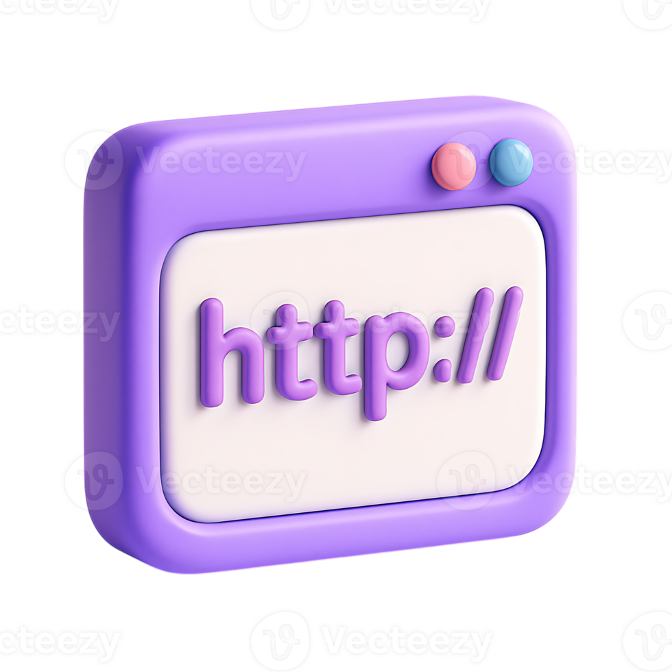 un' 3d rendere di un' viola ragnatela del browser finestra visualizzazione http, isolato su trasparente sfondo png