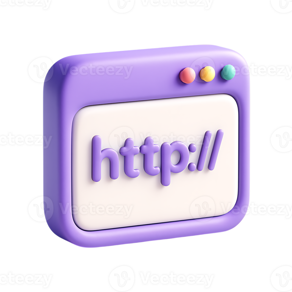 A 3d render of a web browser icon displaying http, isolated on transparent background png