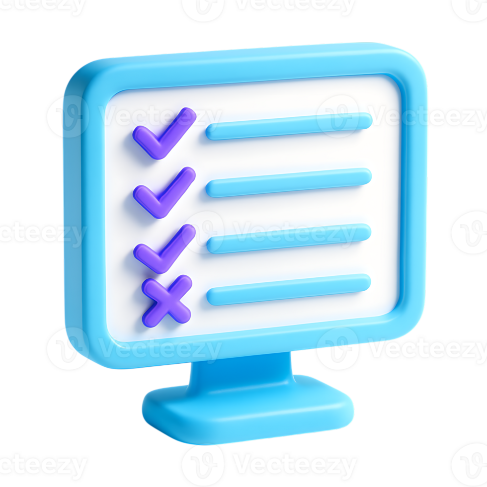 un' 3d interpretazione di un' lista di controllo su un' computer schermo, isolato su trasparente sfondo png