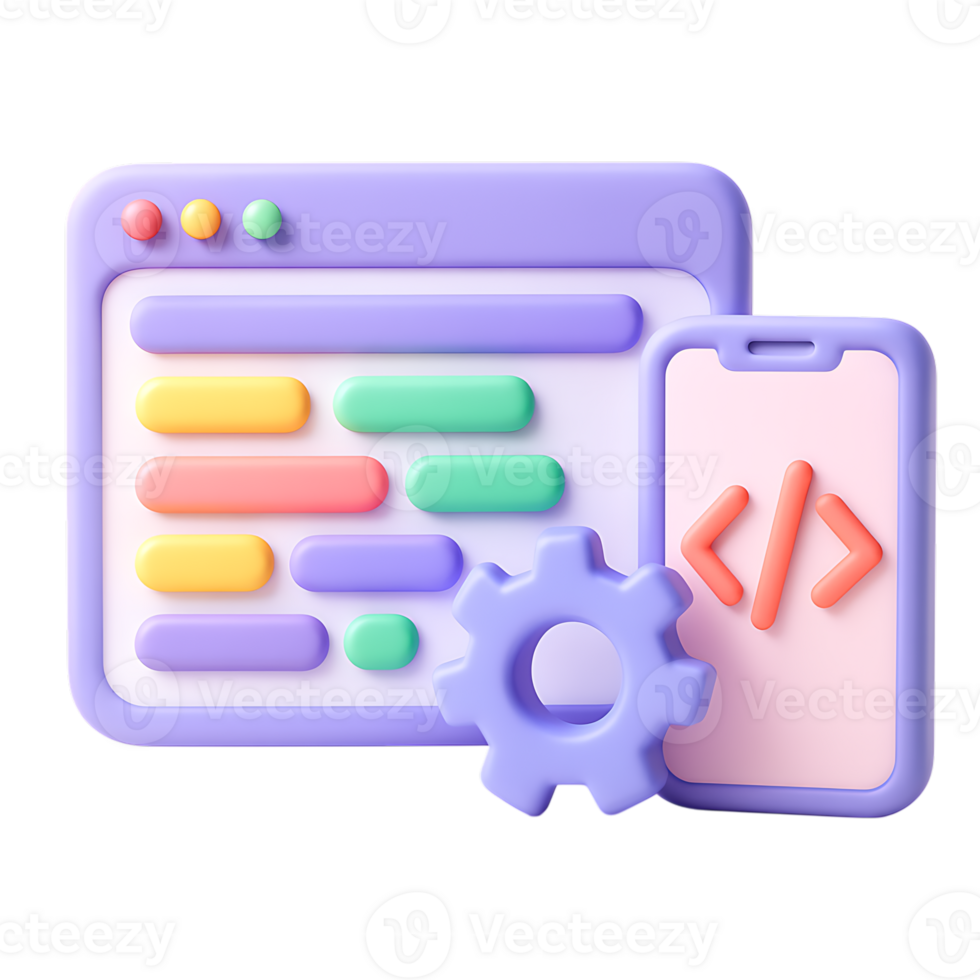 uma 3d render do uma local na rede Internet, Móvel telefone, e engrenagem isolado em transparente fundo png