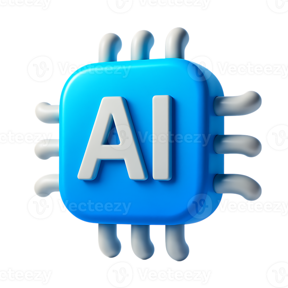 un' 3d rendere di un ai microchip icona, isolato su trasparente sfondo png