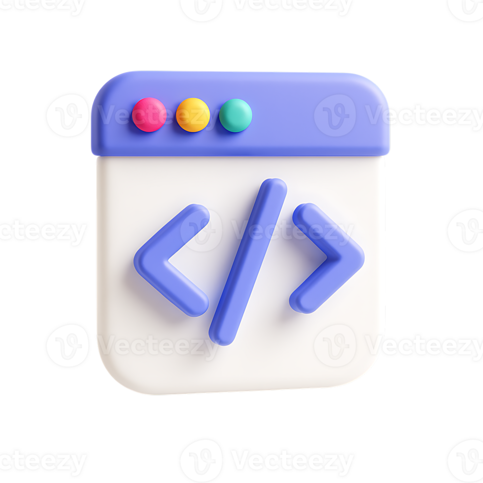 A 3d rendering of a blue coding icon isolated on transparent background png