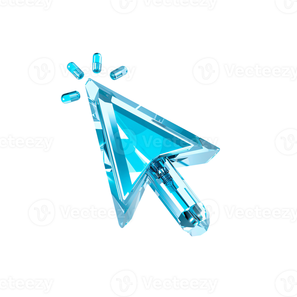 Luminous crystalline cursor hovering in digital space emphasizing innovative technology with png