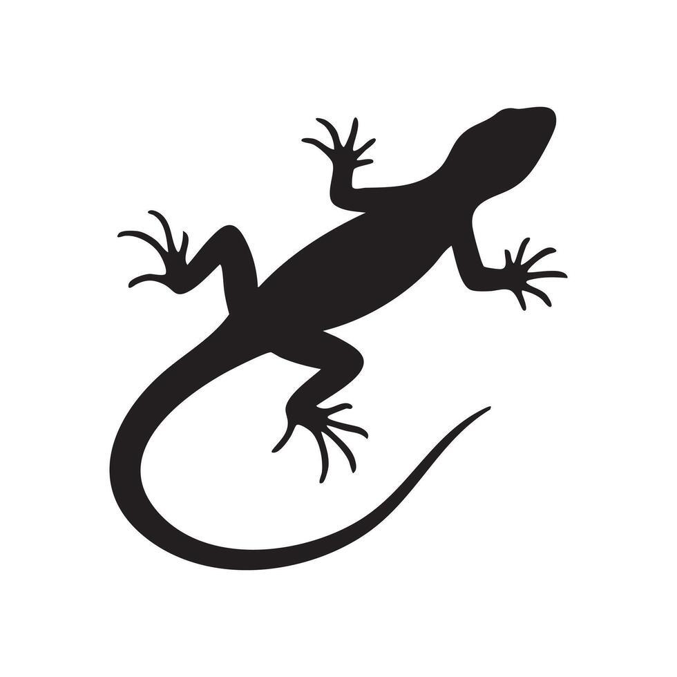 Silhouette of a Lizard An Illustration of a Reptile with Pointed Claws Curled Tail and Scaly Skin vector