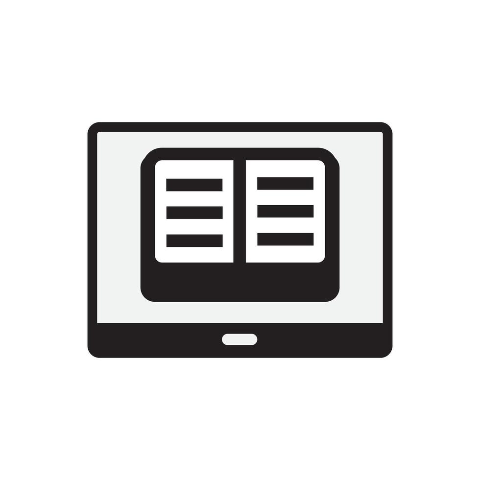 Icon of a tablet with an open book, signaling mobile reading, digital library and e-book app branding vector
