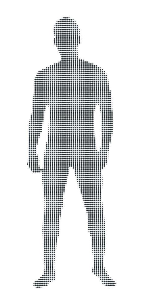 Silhouette of a standing man created with halftone dot pattern. Perfect for abstract design, backgrounds, posters, advertising, and modern graphic projects. vector