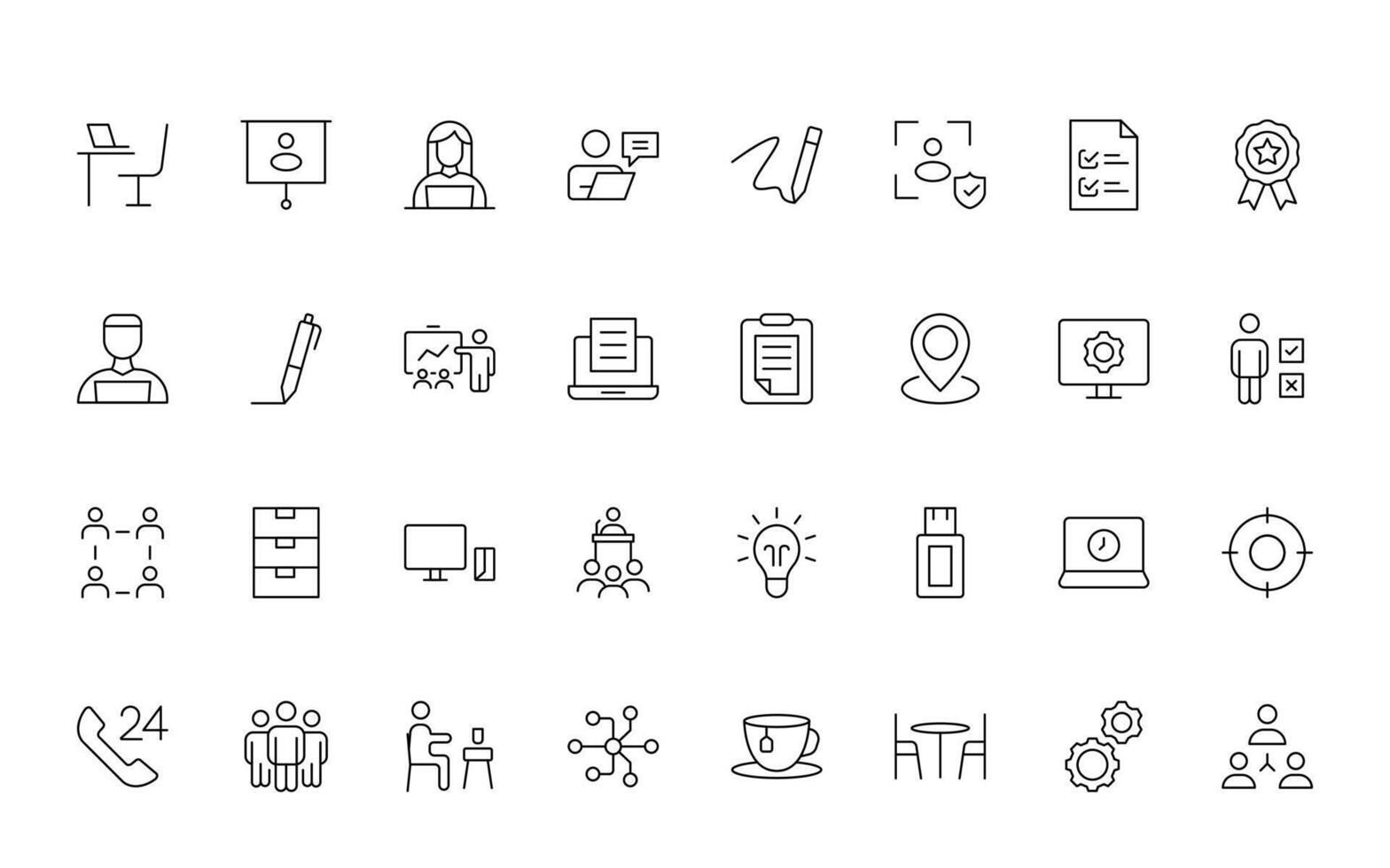 Teamwork minimal line icons collection. Set of coworking space icons. Business teamwork, team building, work group, and human resources line icon set. vector