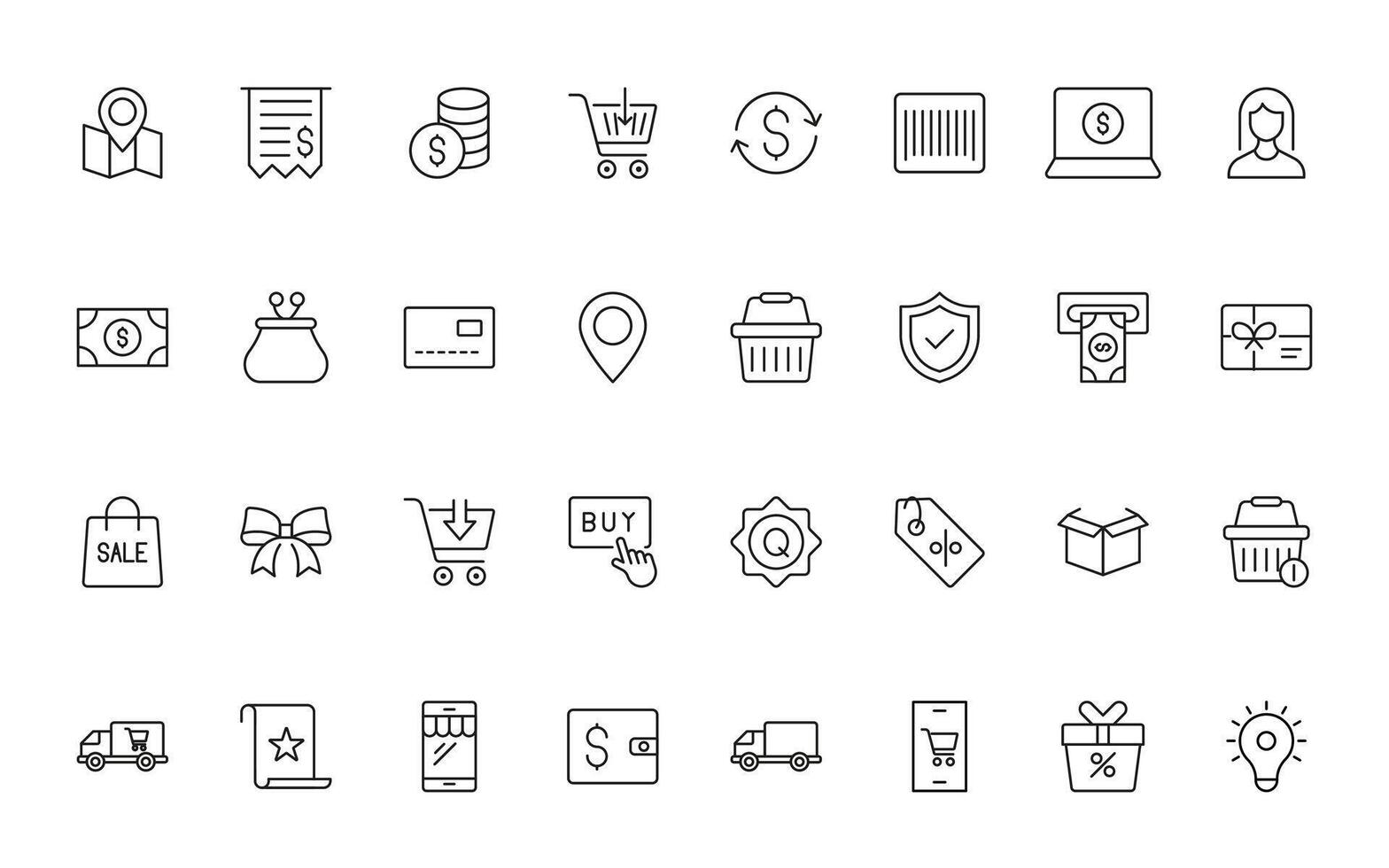 Shopping cart minimal icons. Collection of web icons for online store, from various cart and Shopping bag minimal line icon pack. vector