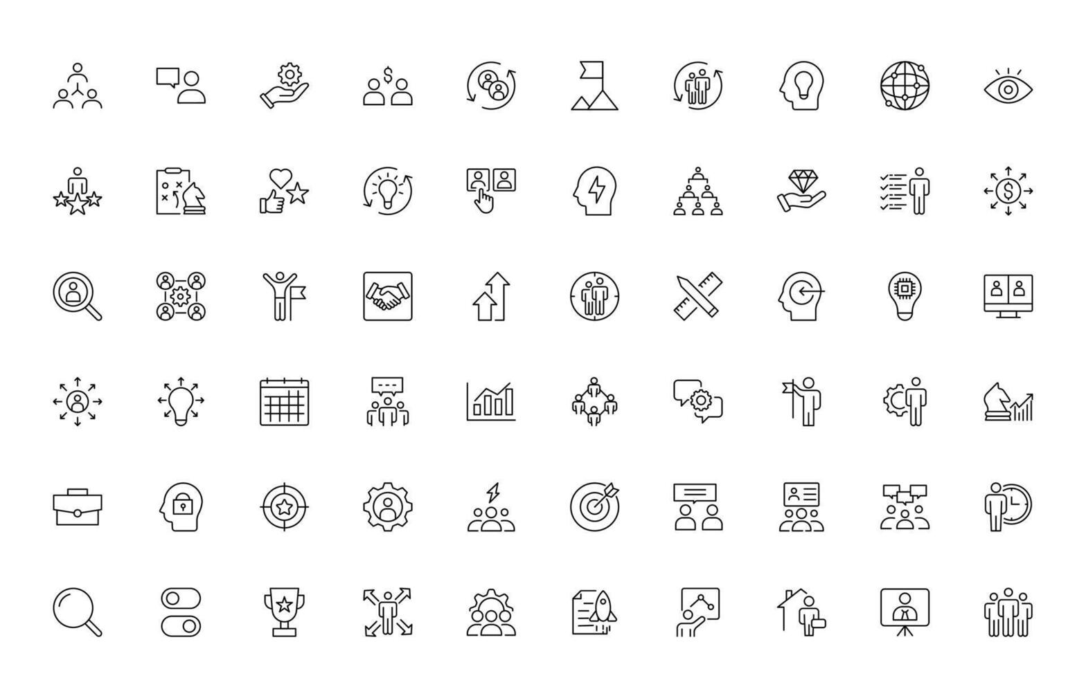 Teamwork thin line icons collection. Set of coworking space icons. Business teamwork, team building, work group, and human resources line icon set. vector