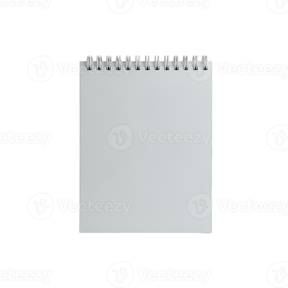 Blank white spiral notebook with empty pages, top view. Realistic notepad mockup isolated on transparent background for design presentation png