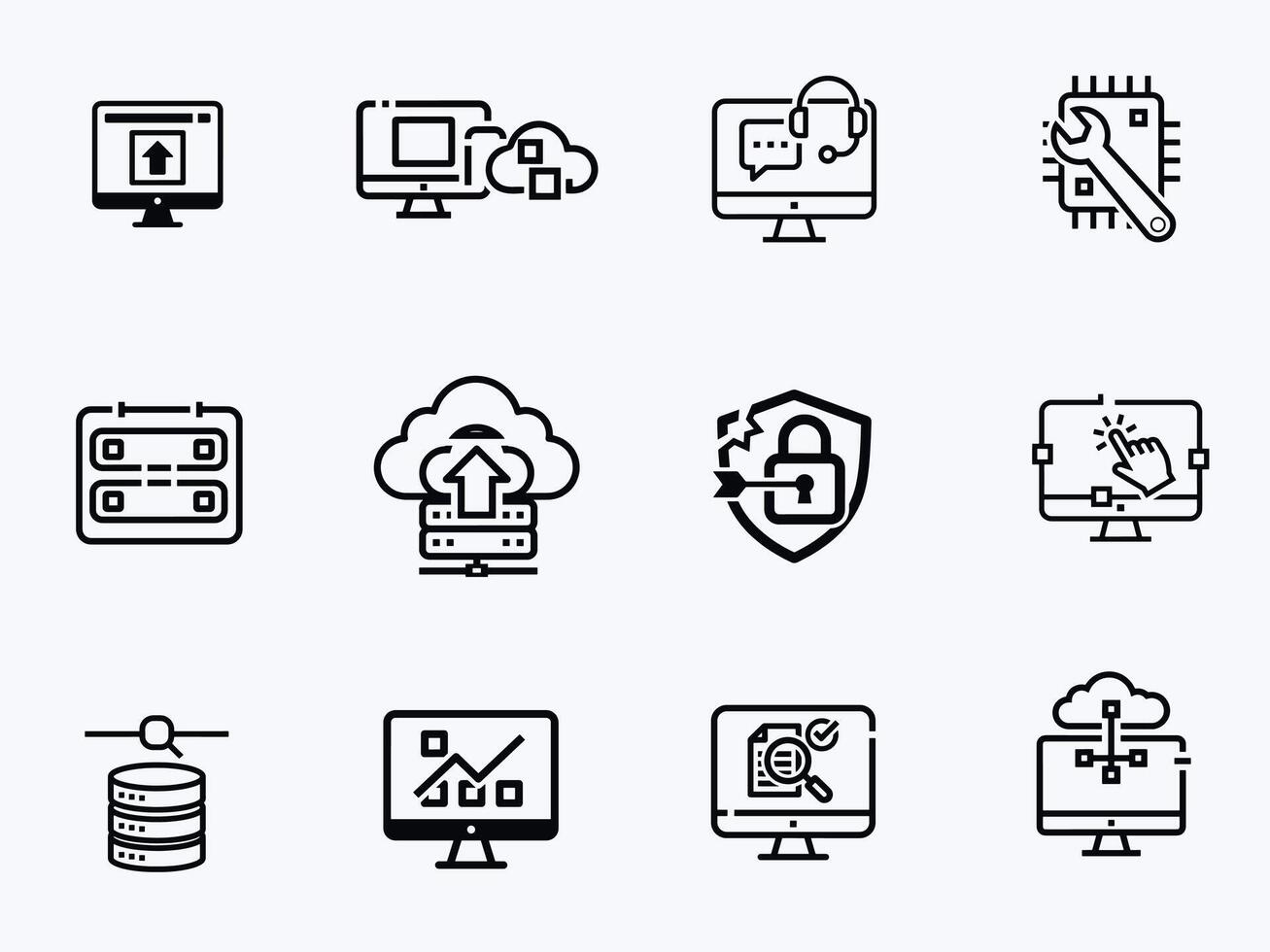 Technology and Data Management Line Icons Set. vector