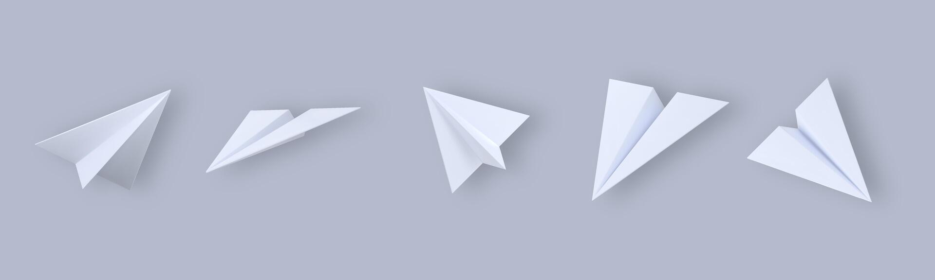 Set of origami paper airplanes. Realistic handmade planes in flat style design, isolated on gray background. Perfect for school projects, travel themes vector