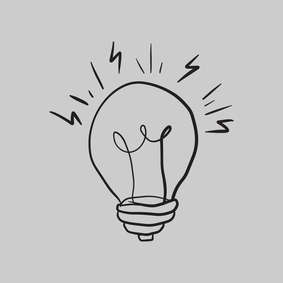 Simple hand-drawn illustration of a lightbulb with radiating lines, representing an idea. vector