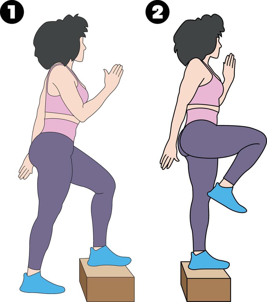 Step Up Exercise Demonstration Proper Form and Technique vector