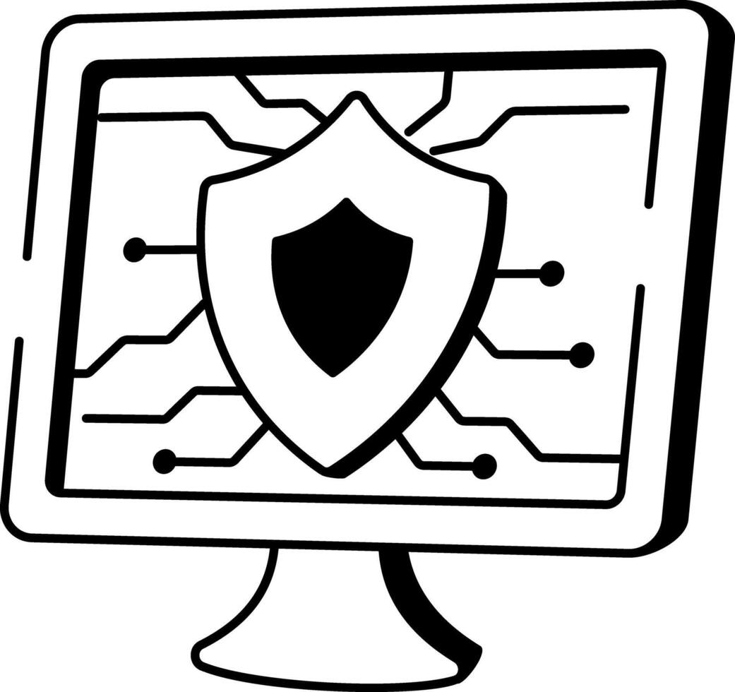 A hand drawn style icon showing computer security vector