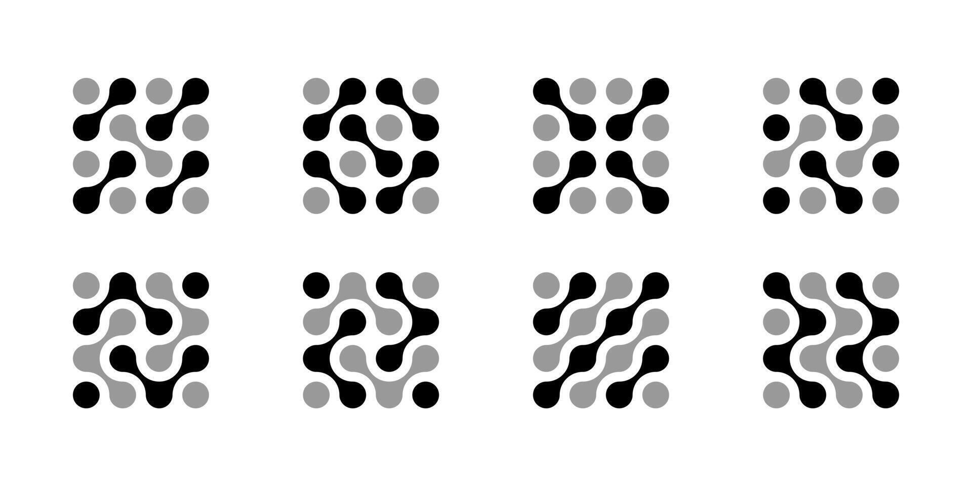 Metaball logo, neuron molecule and atom circle stucture concept. Neuron links in brain liquid blobs and nucleus medical pattern. Artificial fluid shape integrated into organic forms. Wavy energy line vector