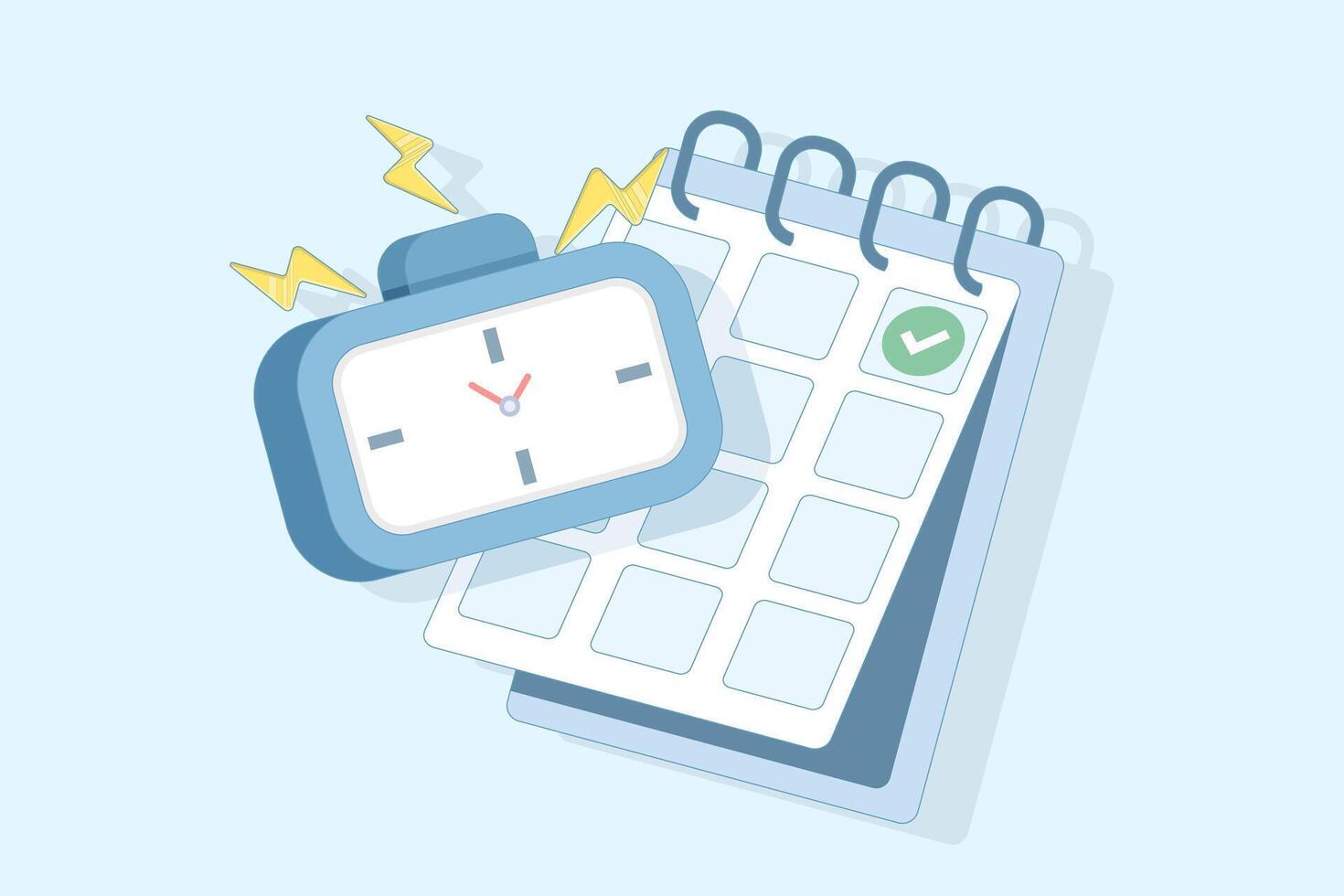 Flat illustration of deadline and time management concept. Alarm clock with calendar for reminders, scheduling apps, productivity planning, and efficiency improvement tools. vector