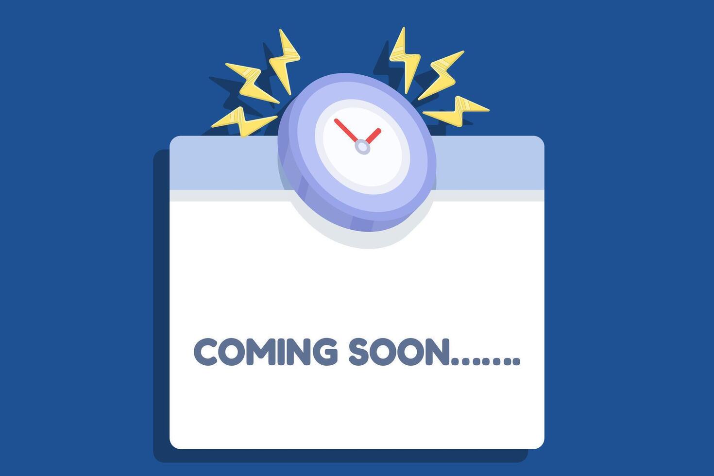 illustration of coming soon banner with website browser screen and clock. Loading icons, under construction notice, and technical work in progress announcement. vector