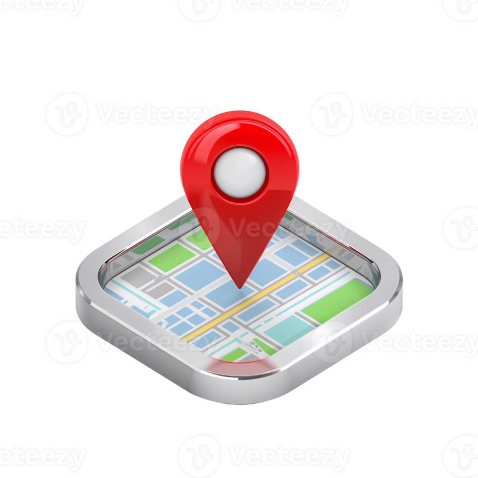 Stylized location pointer atop a digital map representation with augmented reality look png