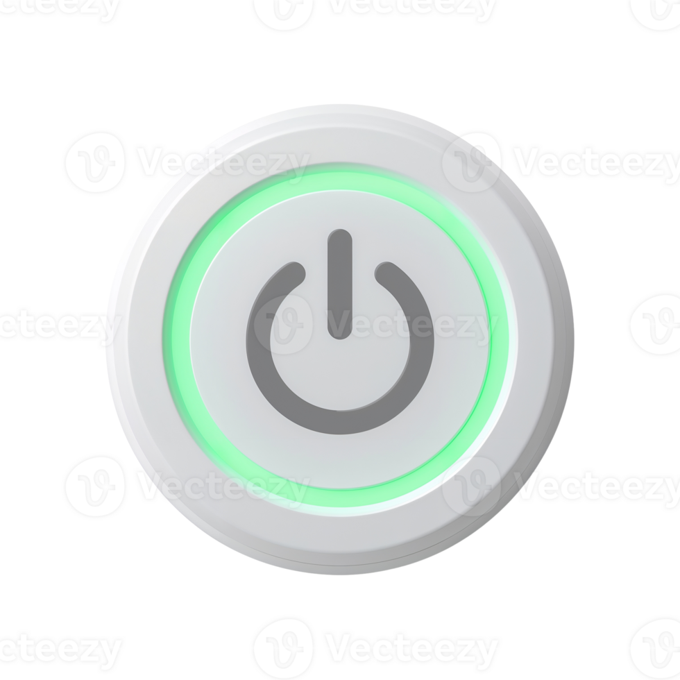 Illuminated power button, showcasing modern technology and user interface design with soft png