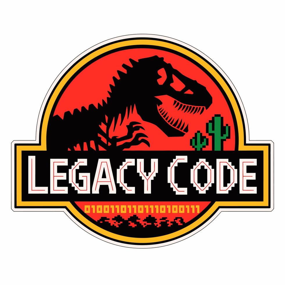 legado código dinosaurio aislado en blanco fondo, un humorístico tomar en software desarrollo, Perfecto para programadores y computadora Ciencias entusiastas vector