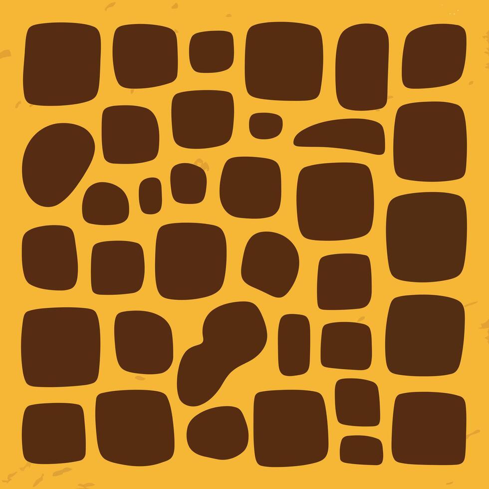 A textured background resembling a waffle or cobblestone pattern with irregular brown shapes on a yellow base illustration vector