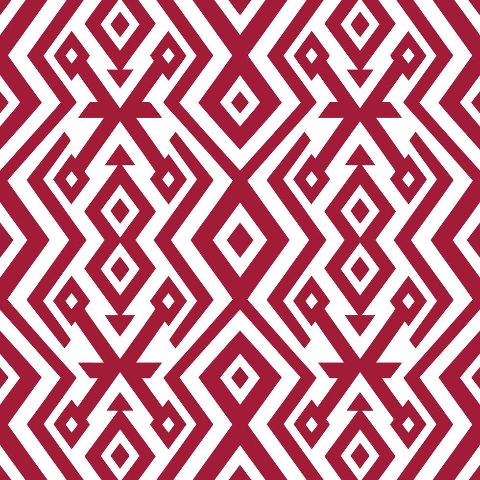 Geometric pattern with red and white diamond shapes and zigzag lines illustration vector