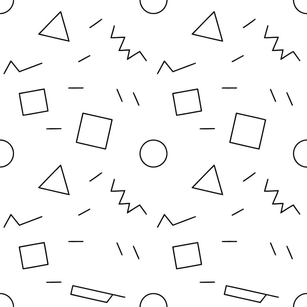 Geometric pattern with triangles, squares, circles, and zigzags isolated on white background illustration vector