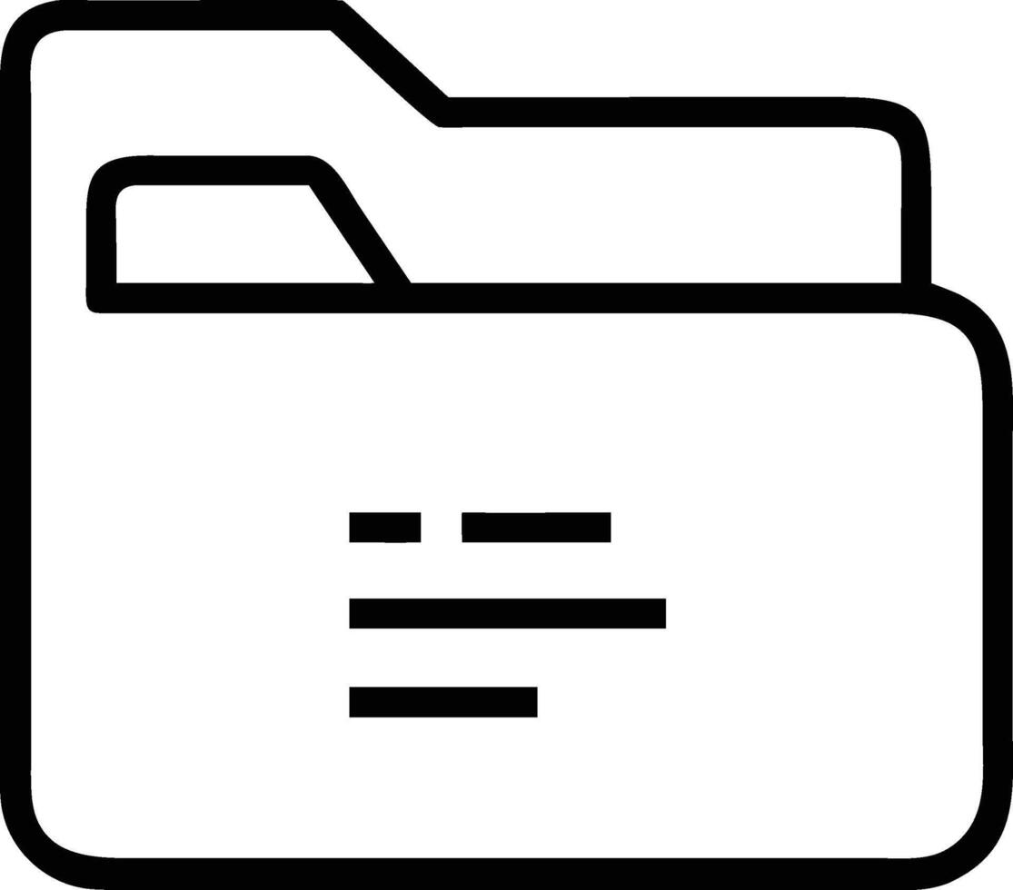 Outline drawing of a folder with documents inside in black and white vector