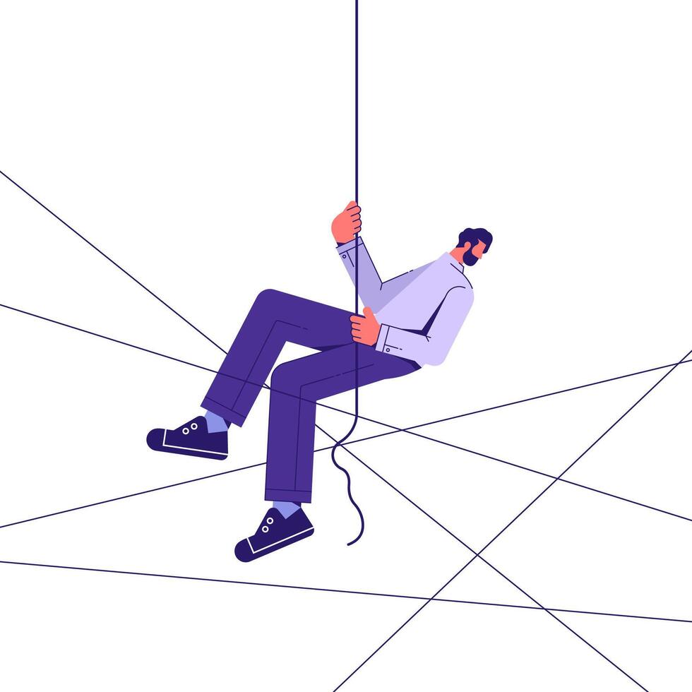 Finding the right business solution, man fitting together pieces of a jigsaw puzzle, solutions and problem solving vector