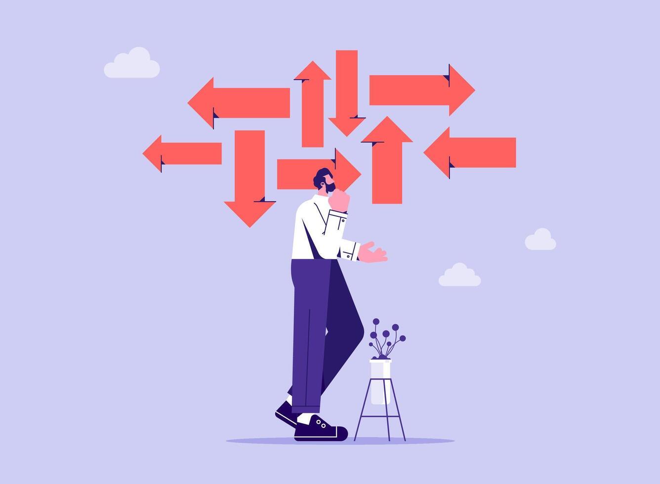 Business decision making, career path, work direction or choose the right way to success concept, businessman making decision think which way to go vector