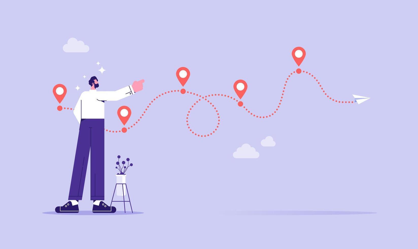 Business journey path in progress to success, businessman throw paper plane, Paper plane flying. Concepts of business start-up and the way forward vector