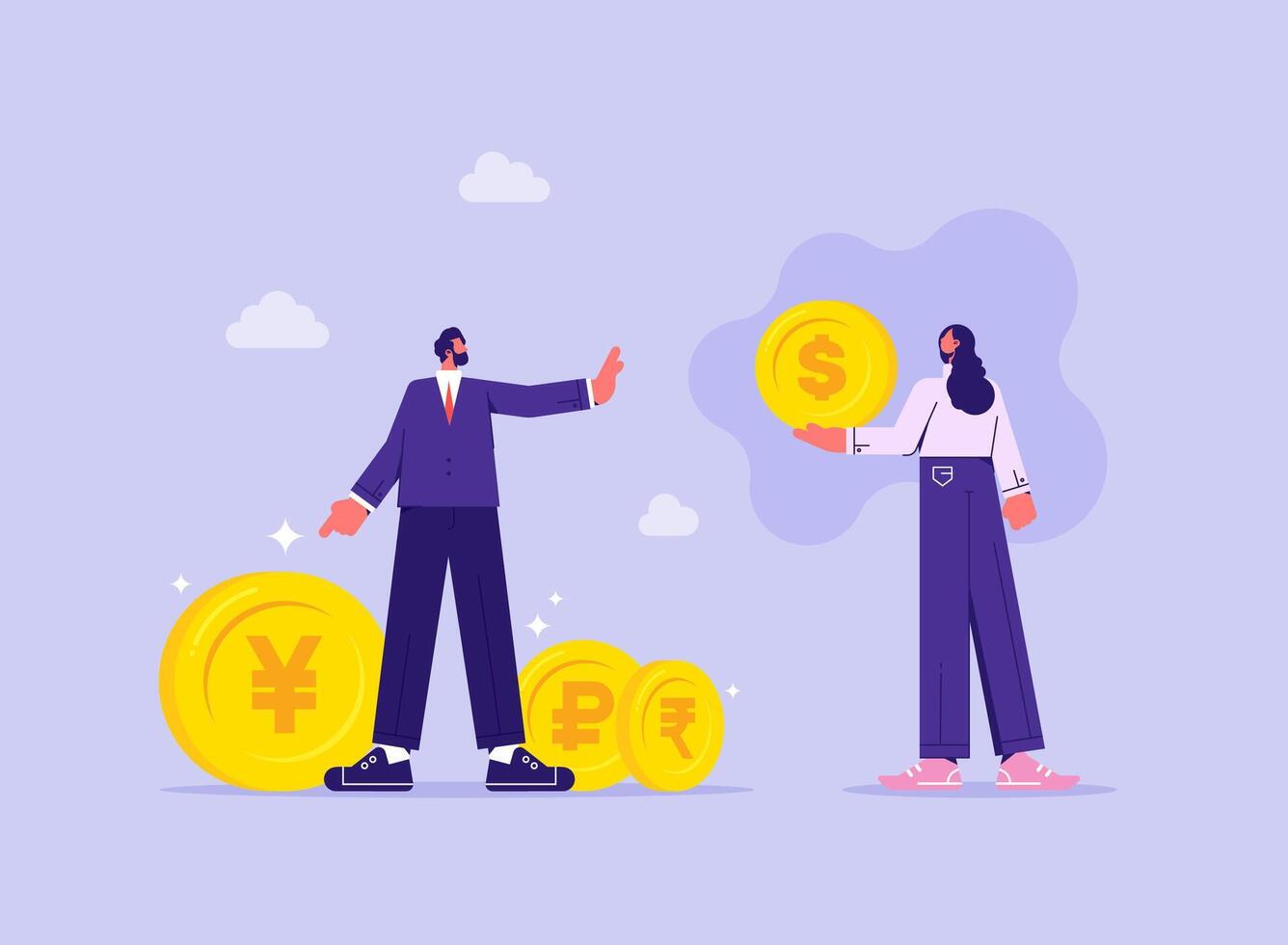 De dollarization crisis or bankruptcy problem concept, businessman refusal to use US currency or trader does not invest in US currency vector