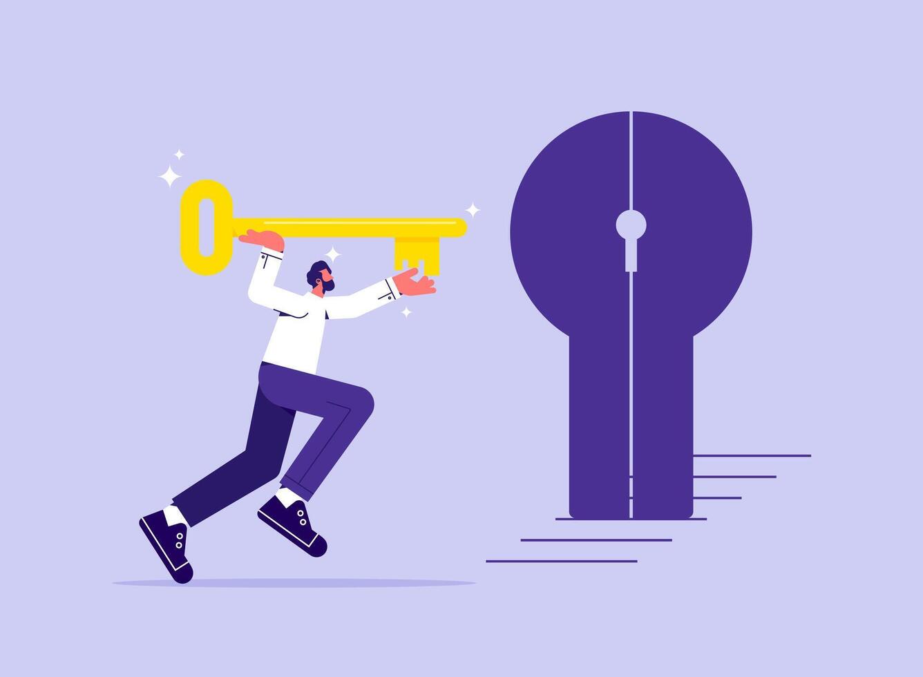 Career development or business decision for new challenge concept, businessman with the key open the door to next step vector