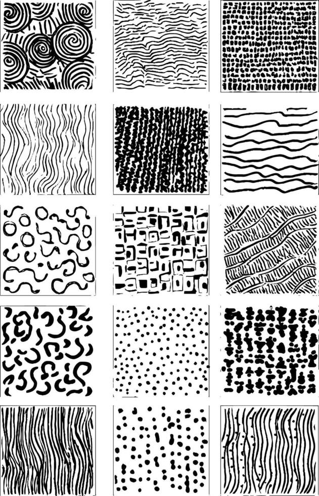 A set of different patterns that are black and white vector