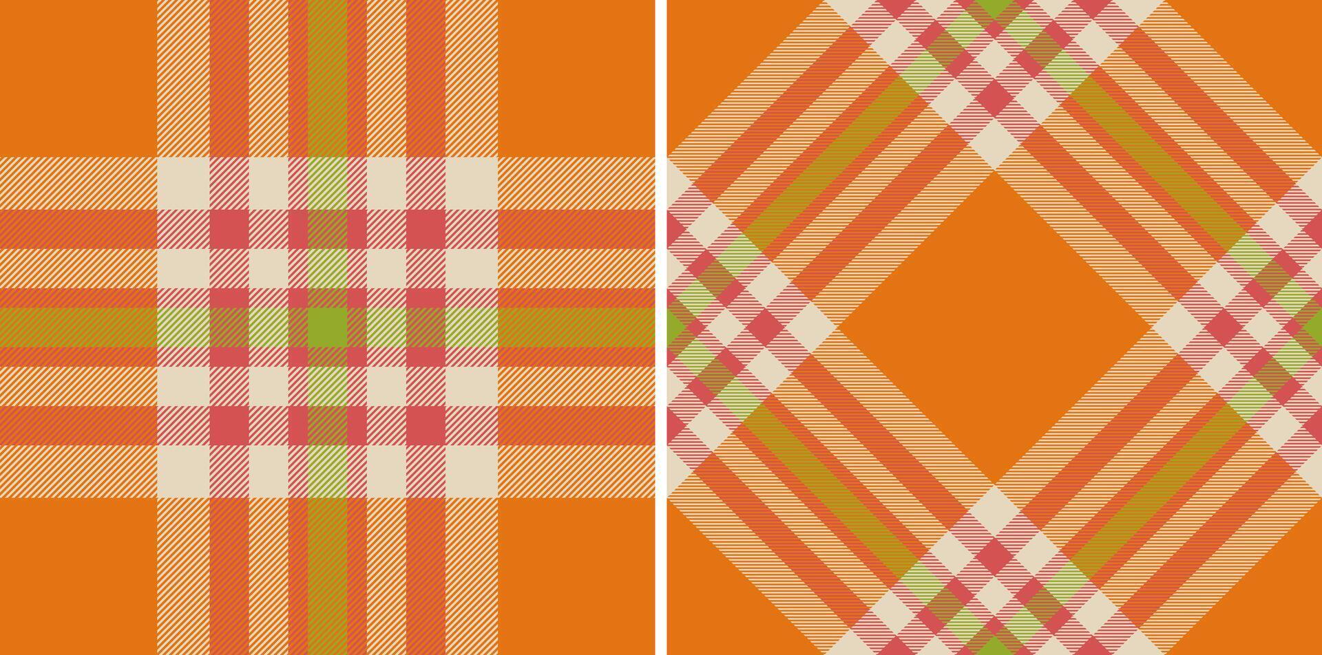 Vibrant plaid patterns, side by side. Warm hues evoke autumn comfort, perfect for backgrounds, textiles, or adding a touch of cozy nostalgia. Versatile design element. vector