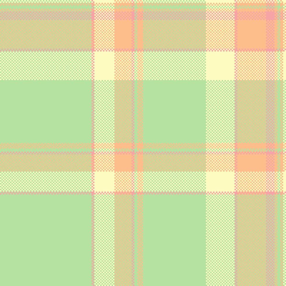 Pastel plaid pattern. A versatile, retro inspired pixelated design in light green, peach, and cream, perfect for backgrounds, textiles, or creative projects. vector