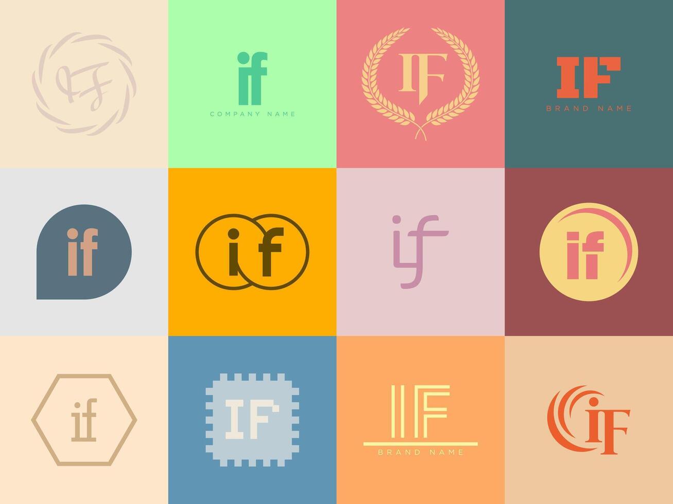 IF logo company template. Letter i and f logotype. Set different classic serif lettering and modern bold text with design elements. Initial font typography. vector