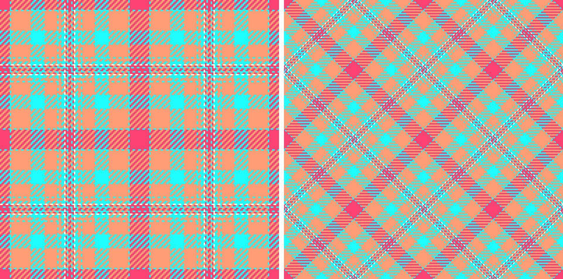 Vibrant plaid pattern set in pink, turquoise, and peach. Classic, yet modern design perfect for backgrounds, textiles, apparel, or web design projects. vector