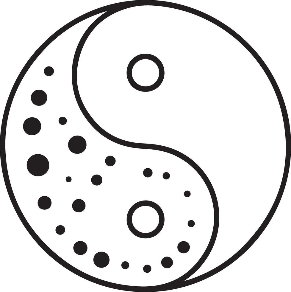 Black and white yin yang symbol with dots and circles representing balance and duality vector