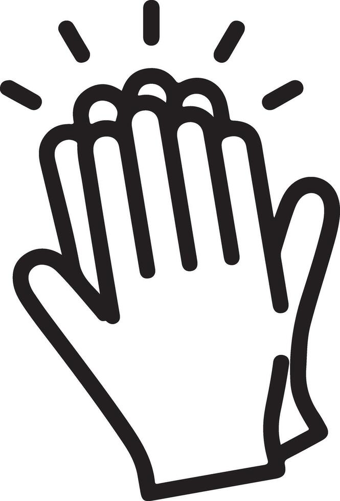 Simple outline icon of two hands clapping together with sparkles indicating applause vector