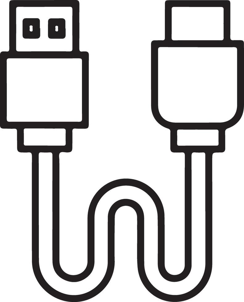 Simple line art icon of a usb c to usb a cable for data transfer and charging vector