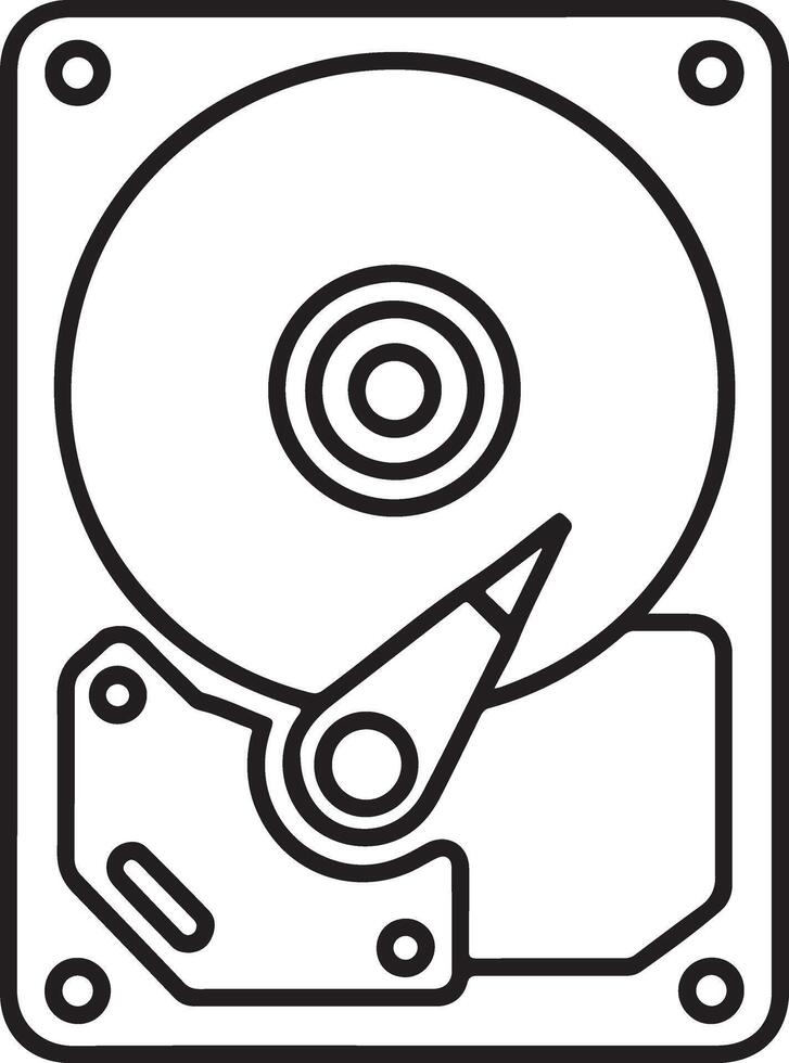 Simple line art icon of a computer hard disk drive for data storage and technology concepts vector
